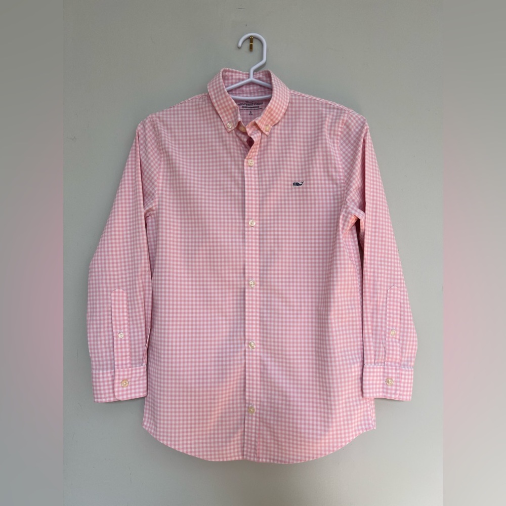 Boys Vineyard Vines Pink and White Performance Button Down Size S